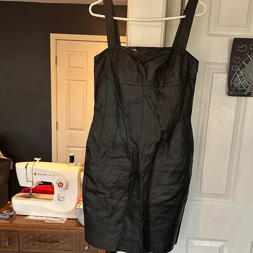Shape FX Black Leather Mini Dress